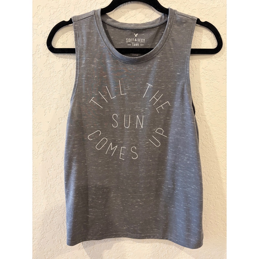 American Eagle Soft & Sexy Tank Top Gray Till The Sun Comes Up Graphic Medium